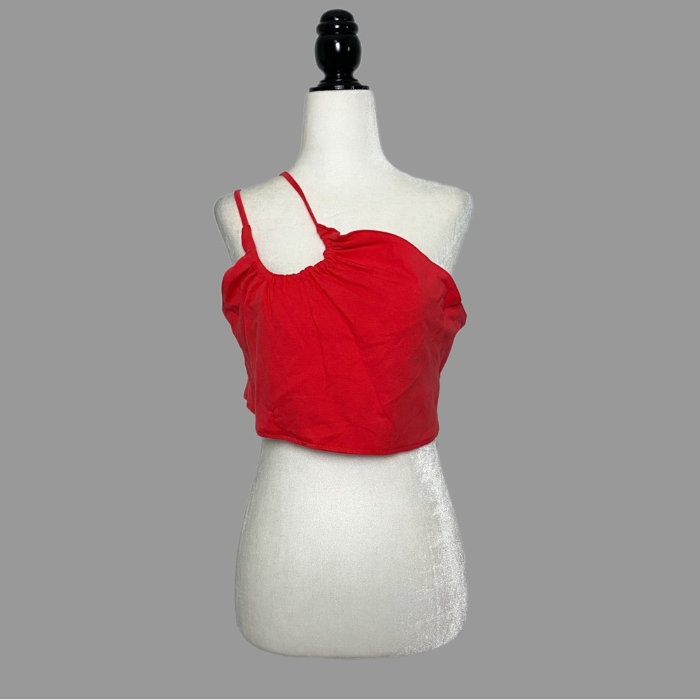 ❤️ XL ❤️ NWT Anthro Cropped Top Tank Asymmetrical One Shoulder Cut Out Red